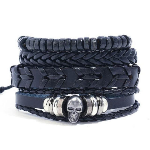 Schwarzes Leder Piraten Armband